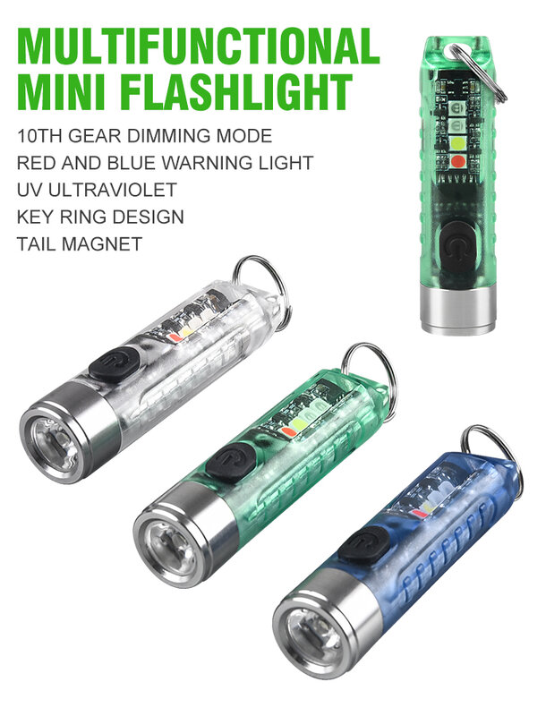 Mini llavero linterna LED recargable, linterna magnética portátil de carga USB, alta potencia, Camping, largo alcance