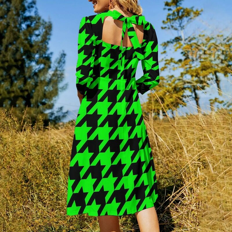 Green Houndstooth Casual Dress Female Vintage Print Stylish Dresses Sexy Beach Dress Graphic Vestidos 4XL 5XL 6XL