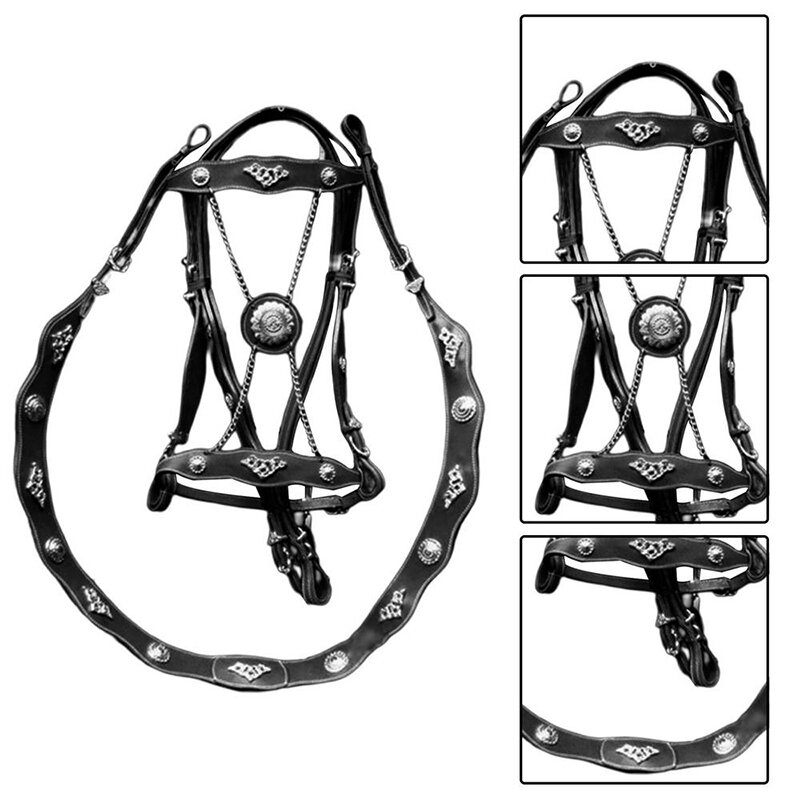 Horse Halters And Lead Ropes PU Leather Halter And Lead Ropes Ergonomic Comfortable Unfettered Halters With Metal Buckle