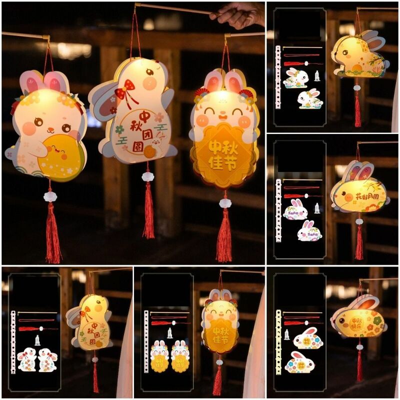Festival Pertengahan Musim Gugur Jade kelinci lentera DIY lampu cahaya bentuk kelinci menyala kelinci lentera gaya kuno Cina