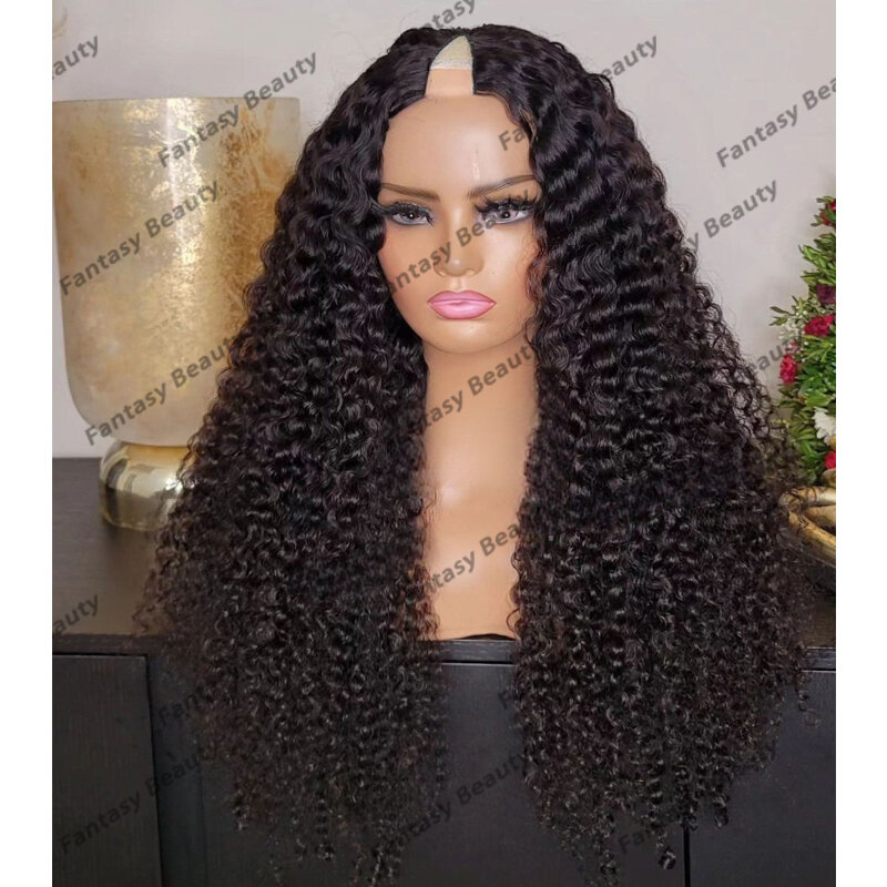 250Density Thick Kinky Curly Natural Black Easy Wear Middle V Part Wigs for Women Glueless 100% Indian Remy Human Hair Wigs