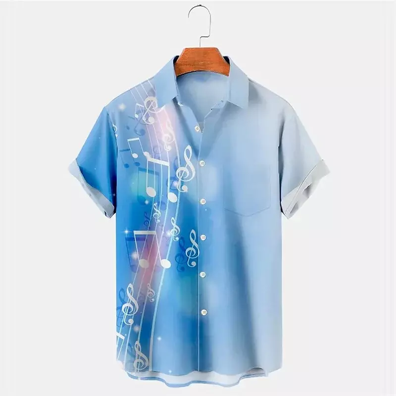 Summer Tops Short Sleeve Shirts Musical Notes Musical Symbols Lapel Buttons Casual Outdoor Party Comfortable Soft Material 2023