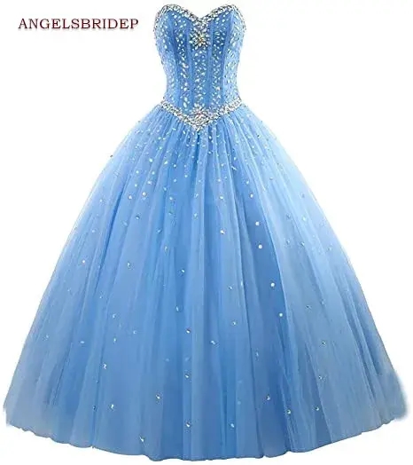 Ball Gown Quinceanera Dresses Formal Sweetheart Sparkly Crystal Beaded Tulle Masquerad Birthday Party Gowns