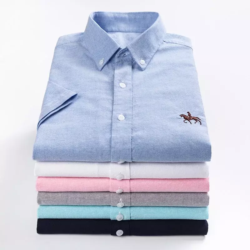 Camicie Casual da uomo d'affari di qualità estiva nuova manica corta 100% cotone Oxford morbido confortevole vestibilità regolare Plus Size