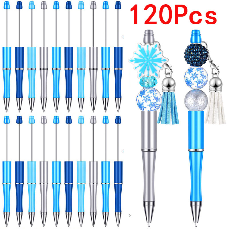 120Pcs Plastic Beadable Pen Ballpoint Pen Shaft Black Ink Rollerball Pen for Kids Students Office School Supplies