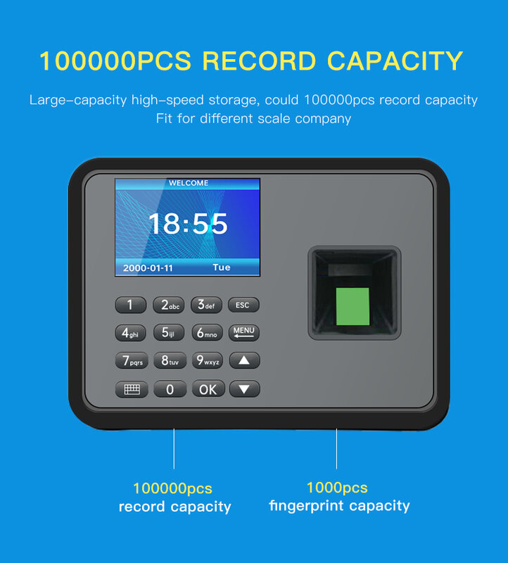2.4 biometrico Fingerprint presenze Punch USB Time Clock Office System Recorder Reader dispositivo di temporizzazione macchina per la presenza dei dipendenti
