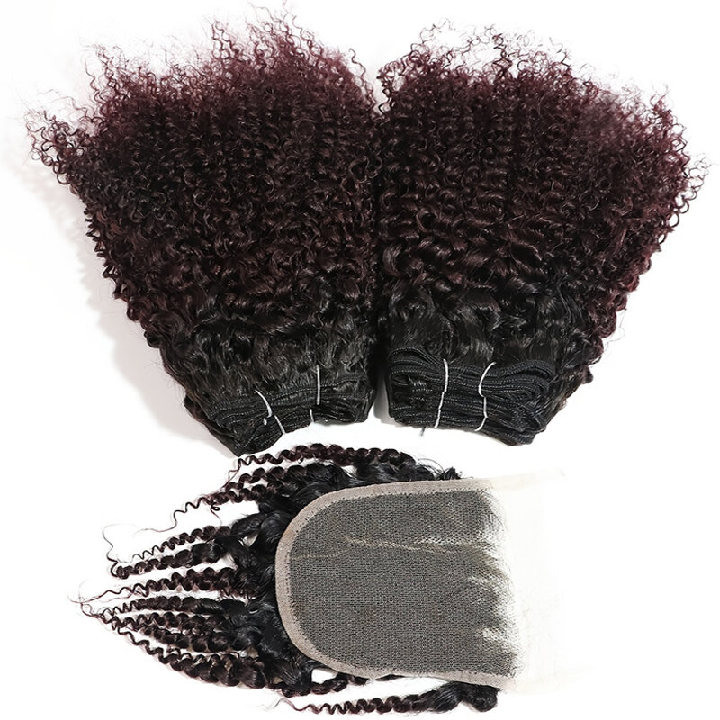 Bundel keriting dengan penutup jalinan rambut Brasil 6 bundel dan penutup bundel rambut manusia Remy dengan penutup