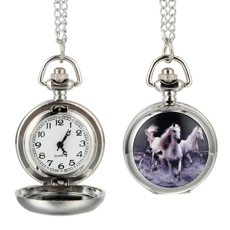 Fashion Women Men Quartz Pocket Watch Alloy Running Horses Vintage Lady Sweater Chain Necklace Pendant Clock Gifts LL@17