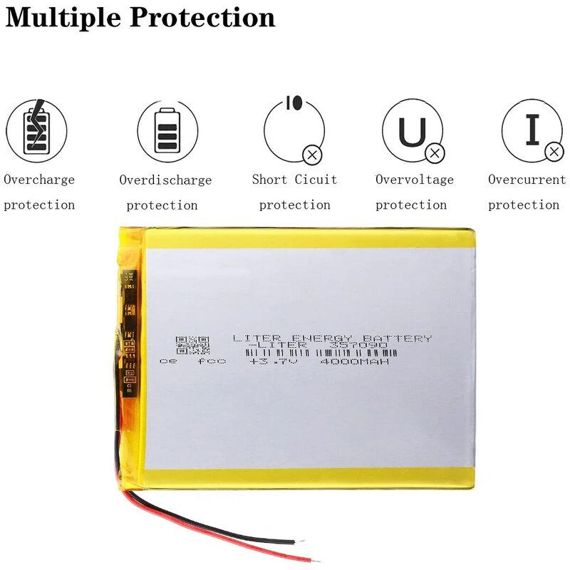 Batería de polímero de litio con placa de protección para tableta PC, 357090, 3,7 V, 4000mAh, U25GT