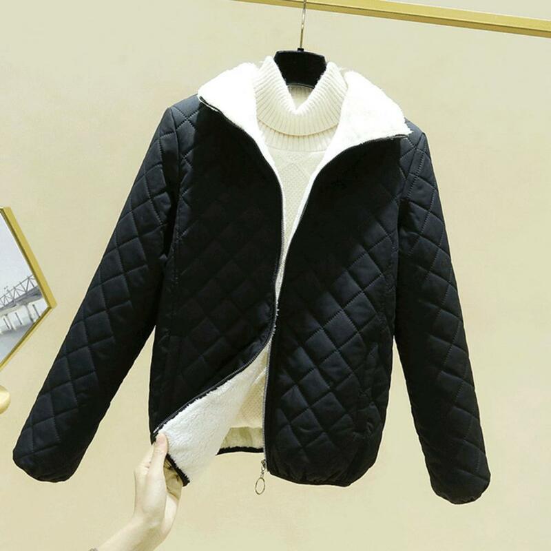 Warm Women Coat Thickened Padded Winter Coat With Stand Collar Zipper Closure Pockets Stylish Lady Jacket For Fall/winter Women