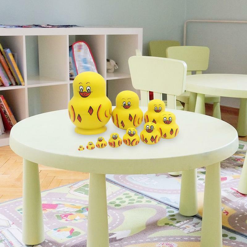 Muñecos de anidación rusos con diseño de animales para niños, juguetes de anidación de 10 piezas, apilamiento de tilo, regalo para el Día de San Valentín