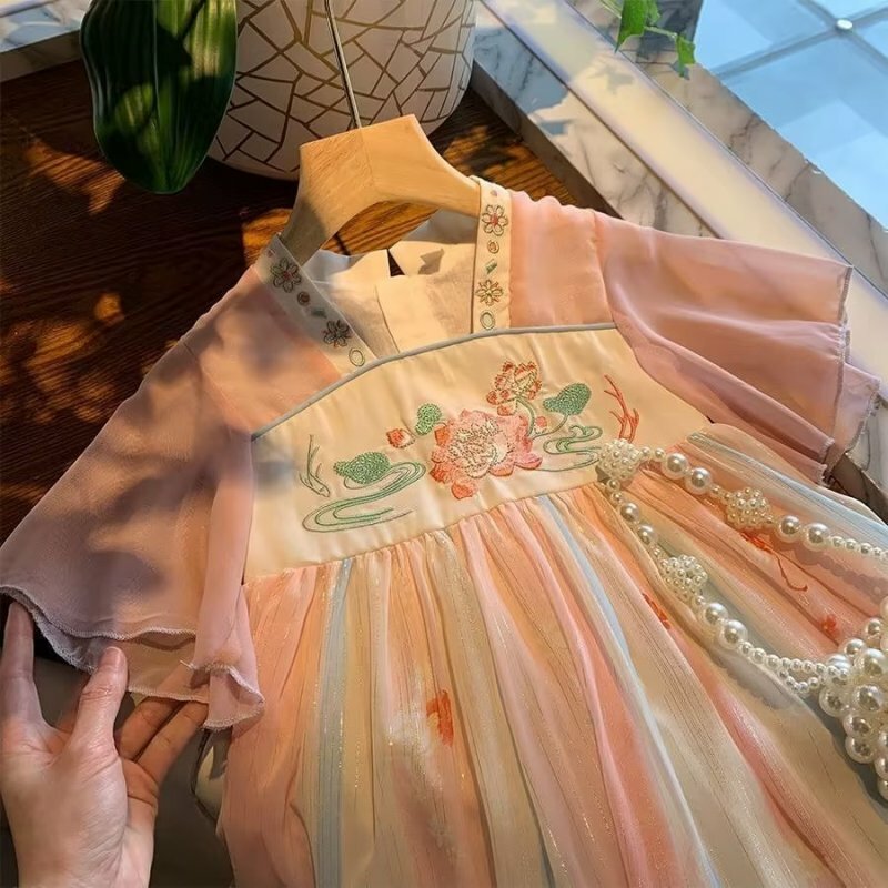 Bambini Hanfu principessa neonata vestito collo alla coreana cottontradizionale cinese panno vestito costumi fata orientale 2 6