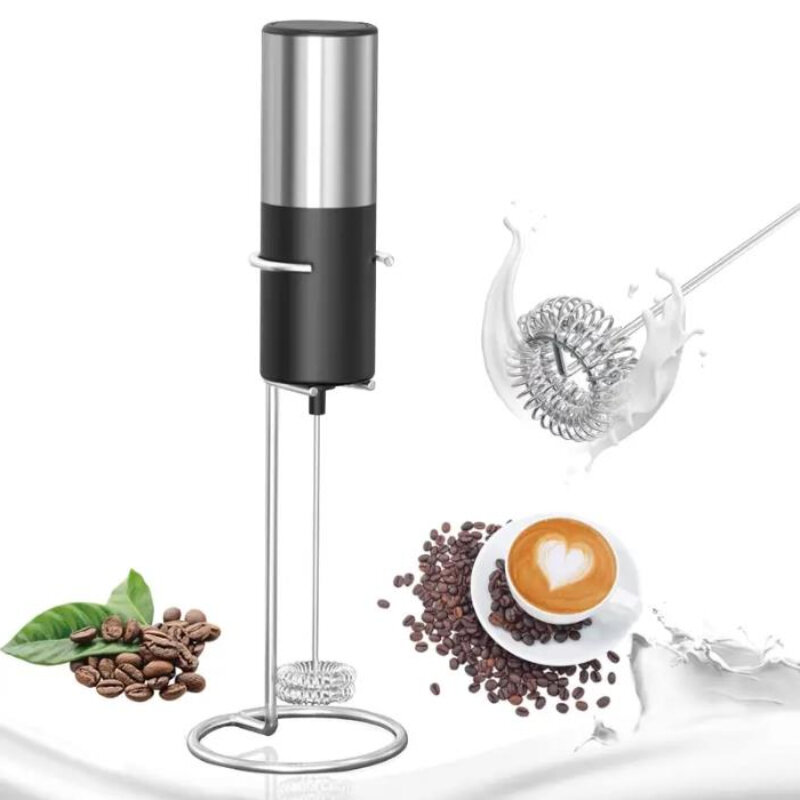 Portable Electric Milk Frother Handheld With Stainless Steel Whisk And Metal Stand Low Noise 2x AAA Batteries Not Included