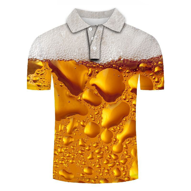 Lustiges Bier 3D-Druck Sommer Button-Down-Kragen Herren Polos hirt lässige Tops übergroße Kurzarm Polo-Shirts Trend Männer Kleidung