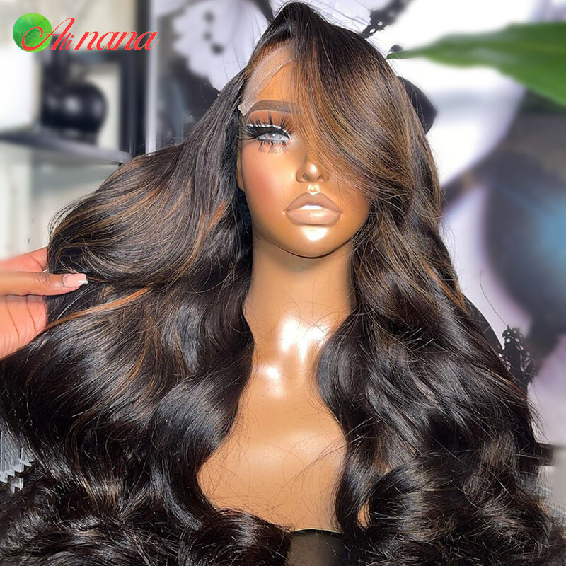Peluca de cabello humano ondulado para mujeres negras, postizo de encaje Frontal 13x6 con reflejos, Remy peruano, color marrón, predesplumada, 100%
