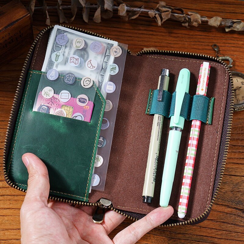 SENODERN-Trousse à crayons en cuir première couche, sac de rangement pour stylo à fermeture éclair, capacité de grande taille, boîte d'acquisition de billets