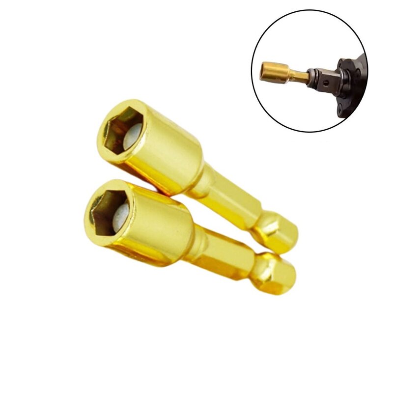 Hexagonal Socket Adapter 45mm Length Chrome Vanadium Steel Golden Hand Drill Bits Sleeve Impact Drivers Magnetic