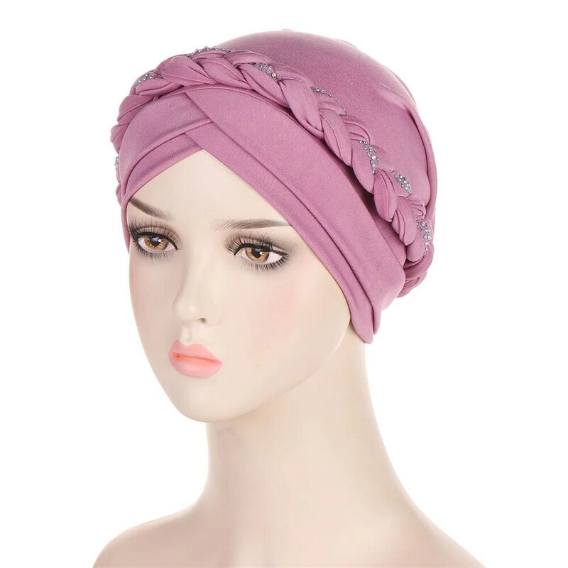 女性のためのイスラム教徒のターバン,編みこみのスカーフ,快適でファッショナブルな帽子,カラフルな十字架,ターバンヘッドスカーフ