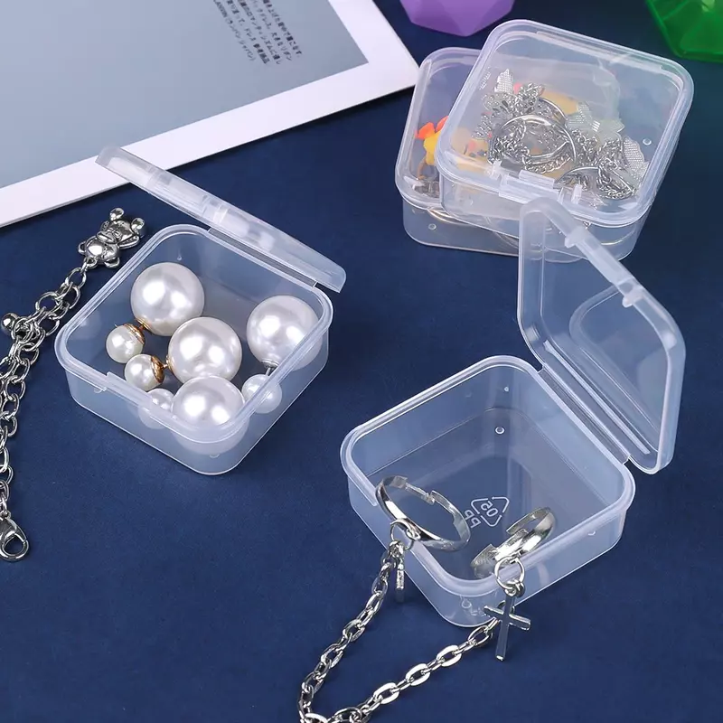Kotak penyimpanan persegi transparan kotak plastik anting perhiasan penyimpanan kemasan kotak persegi kecil DIY pengatur perhiasan