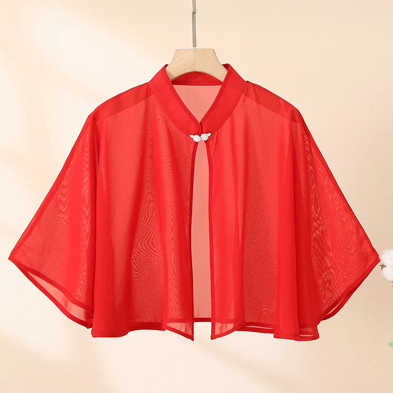 Korean Thin Jacket Spring Short Air-Conditioning Cape Women Sun Protection Cardigan Summer Chiffon Cloak Sunscreen Shawl