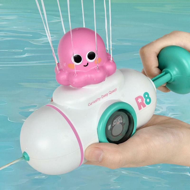 Mainan mandi gurita permainan interaktif, semprotan mandi anak mainan mandi hewan balita Sprinkler bentuk kapal selam mainan bak mandi tarik keluar