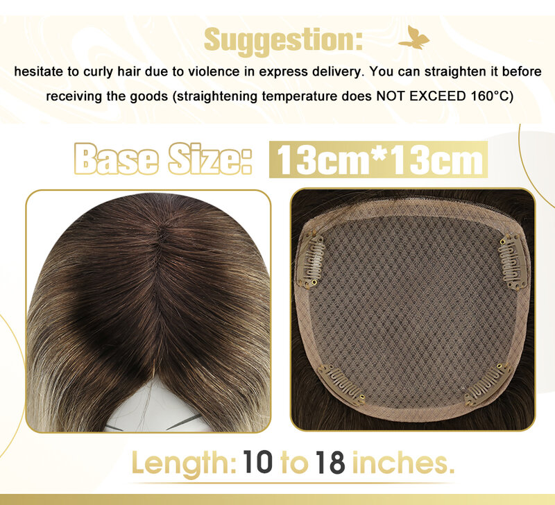 VeSunny Hair Toppers Hair Mono Base Topper 100% prawdziwe ludzkie włosy Hand Made peruka z 4 klipsami 13*13 cm 12-18 "ludzkie włosy