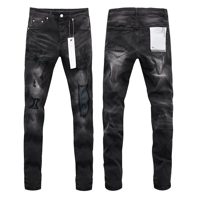 Jeans di marca ROCA viola di alta qualità American High street patch hole slim pantaloni dritti eleganti e sottili