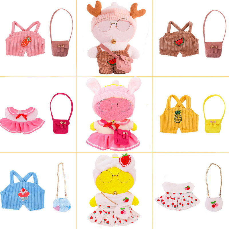오리 옷 + 가방, Lalafanfan 귀여운 동물 패션 드레스, 오리지널 디자인 미니 노란색 오리 봉제 장난감 액세서리 선물, 2 개 = 30cm