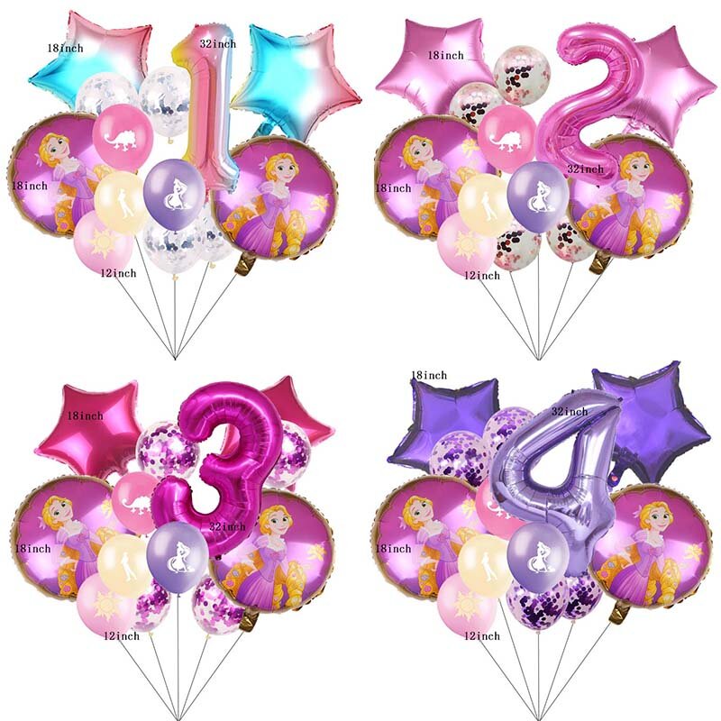Ballons de Princesse Raiponce pour Fille, Fournitures de ixd'Anniversaire, Décoration de Maison, 32 Pouces, 13 Pièces