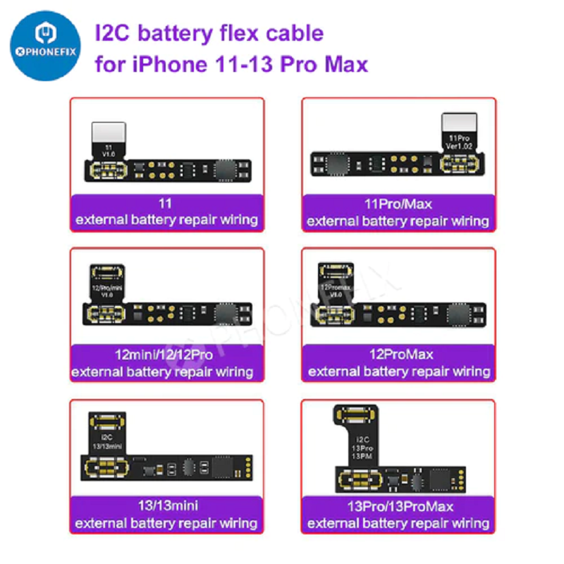 I2C BR-13 Bateria Flex Cable, Corretor de dados para iPhone 11, 12Pro, 13, 14, Bateria Calibração Capacidade, Eficiência, Redefinir Modificação