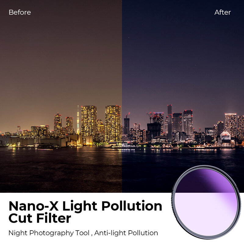 K & F Concept-filtro de reducción de contaminación lumínica para cielo nocturno/Estrella, serie nano-x, transparente, Natural, 58mm, 67mm, 77mm, 82mm