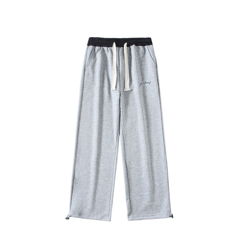 Pants for men in spring and autumn, trendy brand wide leg sports gray sanitary pants, 2024 new American style loose fitting
