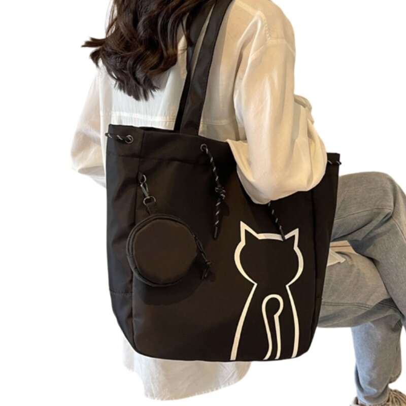 Женская сумка, большая вместительная сумка на плечо, парусиновые сумки, сумка для покупок с кошачьим принтом, школьная сумка для