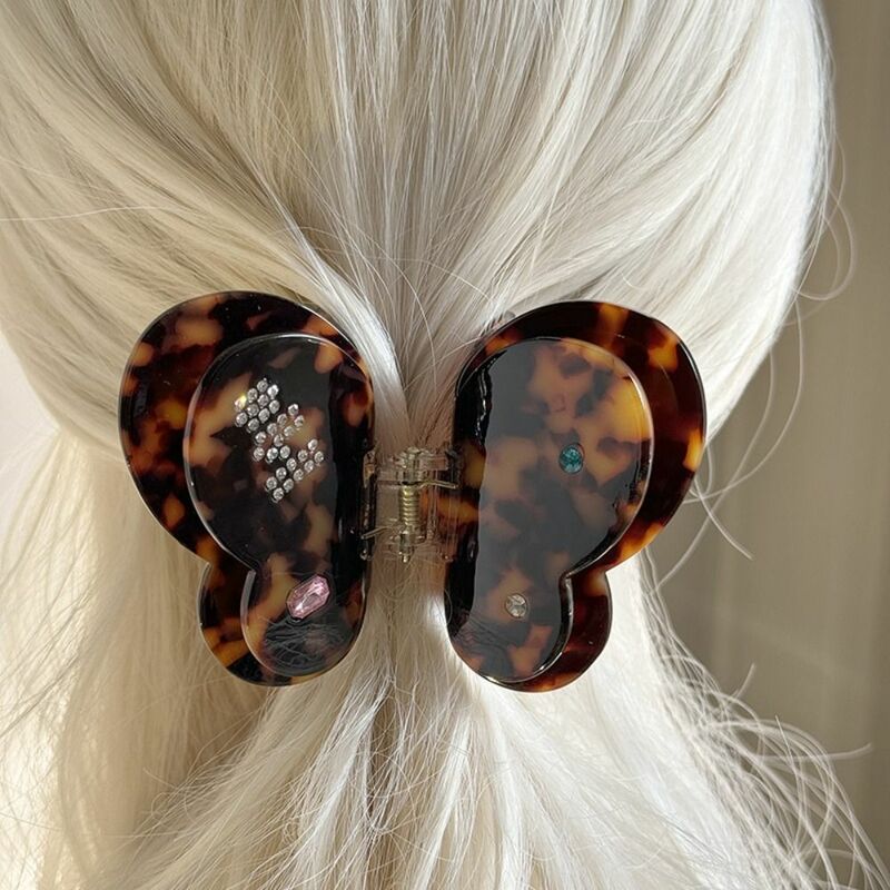 Rhinestone Acetate Butterfly Hair Claw Cute Diamond Bowknot Bow Hair Clip Shark Clip Headdress Female
