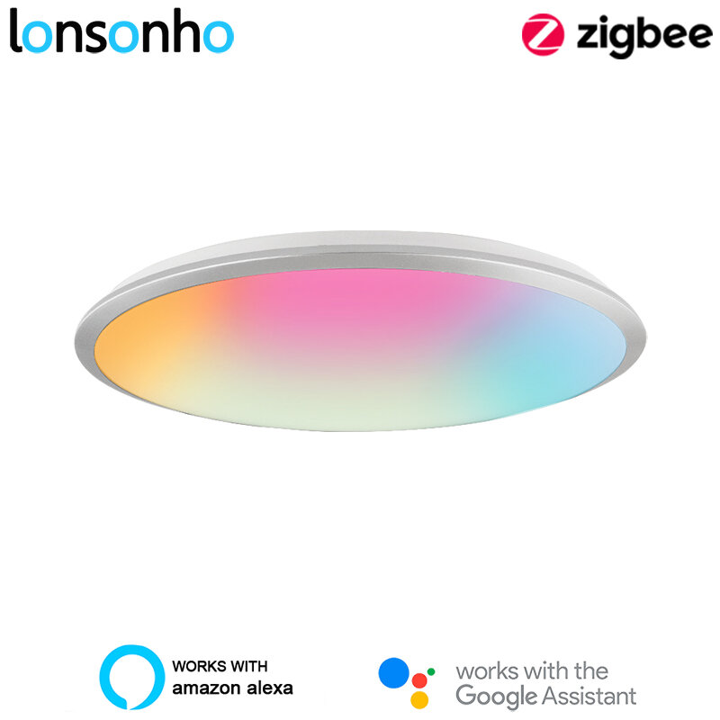 Lonsonho-lámpara de techo Led inteligente Zigbee 3,0, luz RGBCCT de 24W, Compatible con Tuya, Smartlife, Smartthings, Alexa y Google Home