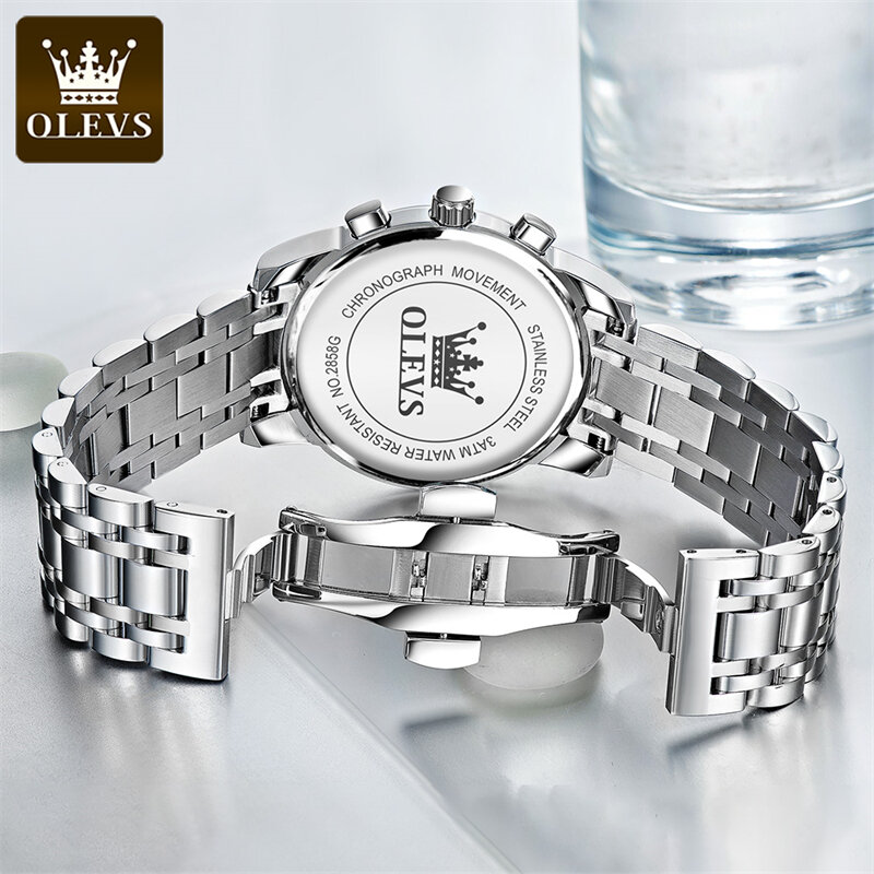 OLEVS-Relógio de pulso impermeável em aço inoxidável masculino, relógio quartzo, cronógrafo esportivo, relógios de luxo, marca Top