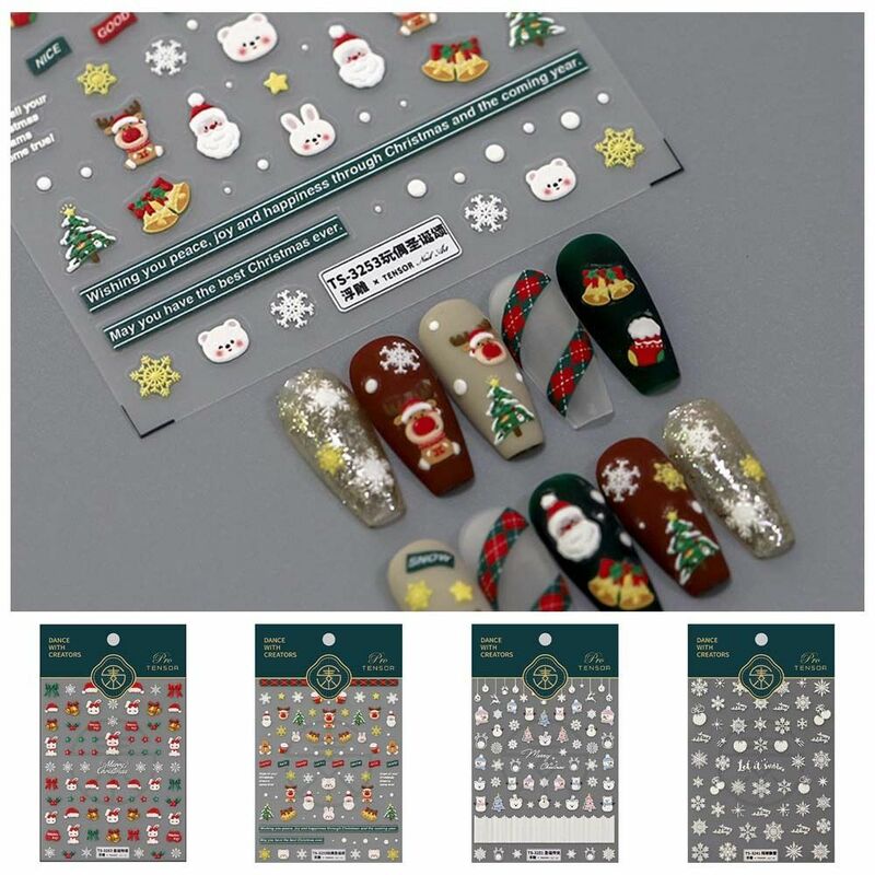 Pegatinas 3D para decoración de uñas, calcomanías de Feliz Navidad, copos de nieve, alce, muñeco de nieve, conejo, accesorios de manicura