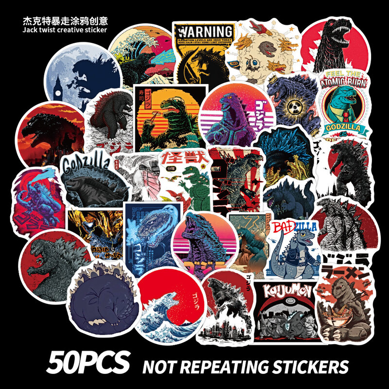 50pcs Classic Movie Godzilla Sticker for Luggage Phone Laptop Scooter IPad Funny Cute Waterproof Sticker Scooter Toy for Kids