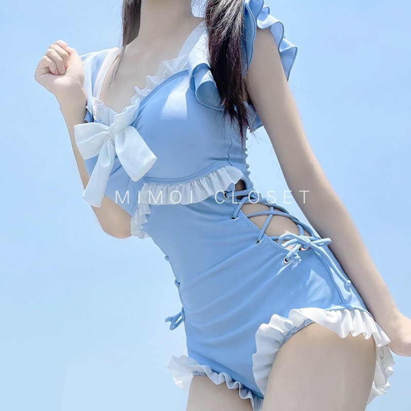 Kawaii strój kąpielowy kobiety Bikini jednoczęściowy Monokini Sexy Push Up nowy koreański modne stroje kąpielowe dziewczyny wyściełana odzież plażowa pływanie lato