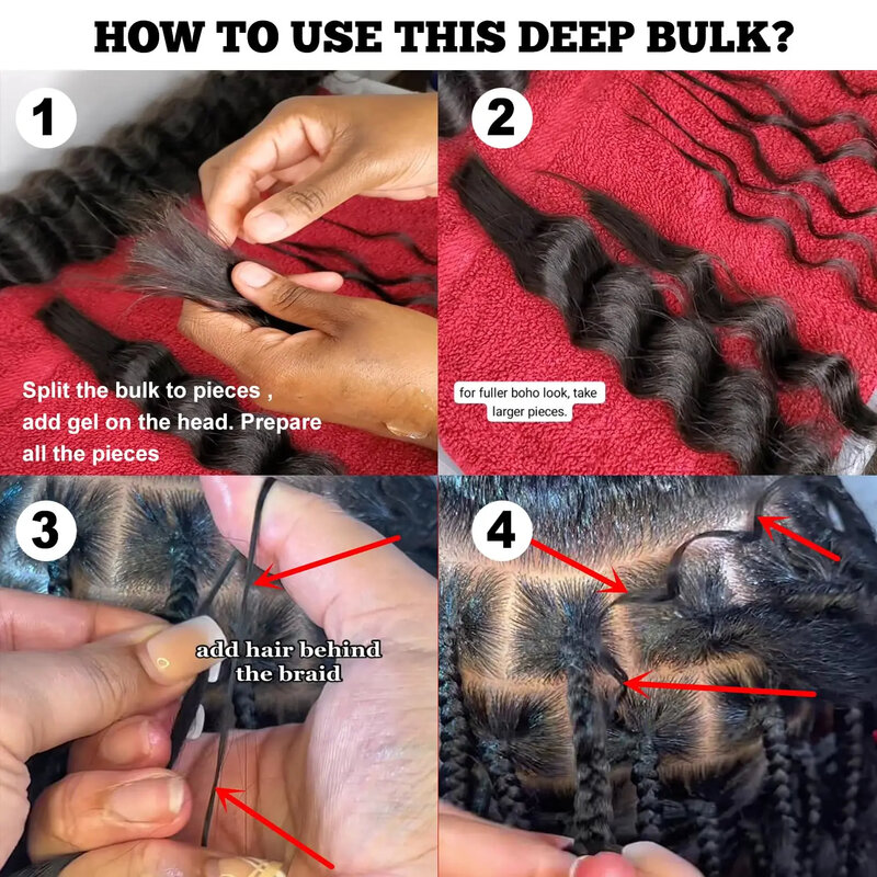 Hair Extensions Bulk 28 inches Bulk Hair 4/27 Deep Wave Hair Curly Hair Virgin Hair Extensions Women Weaving For Hair Salon