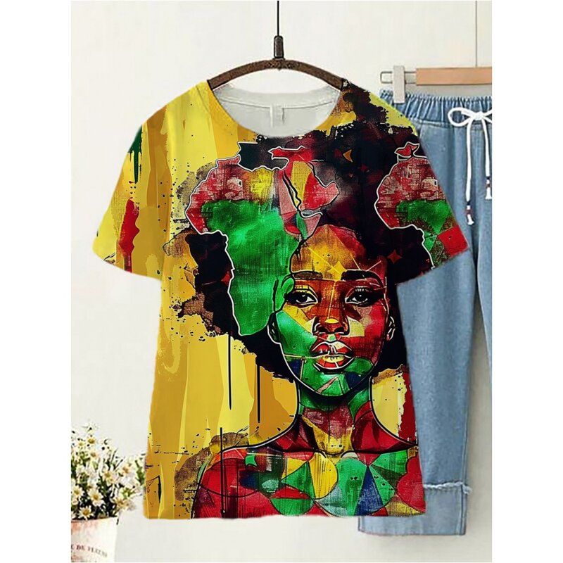 Women's T-Shirt Fashion Colorful Short Sleeve Abstract Character Design Top Tee Sweater Plus Size Women T Shirt Women's Clothing