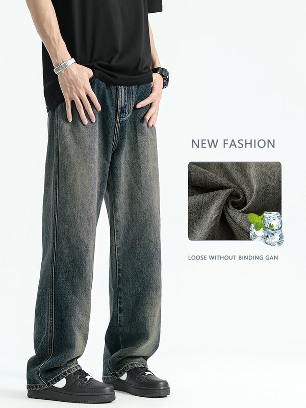 Pantalones vaqueros Vintage para hombre, ropa de calle holgada, informal, americana, desgastada, 2024