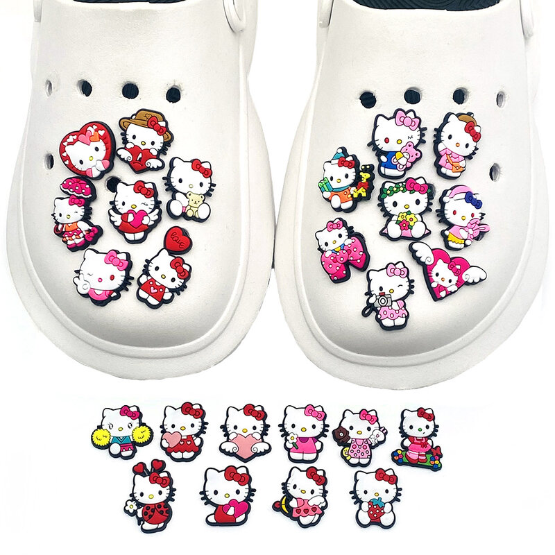 Olá Kitty Lovely Shoe Charms, Decoração de sapatos dos desenhos animados, Buckle Croc Acessórios, Plog para meninas, Kids Party Gifts
