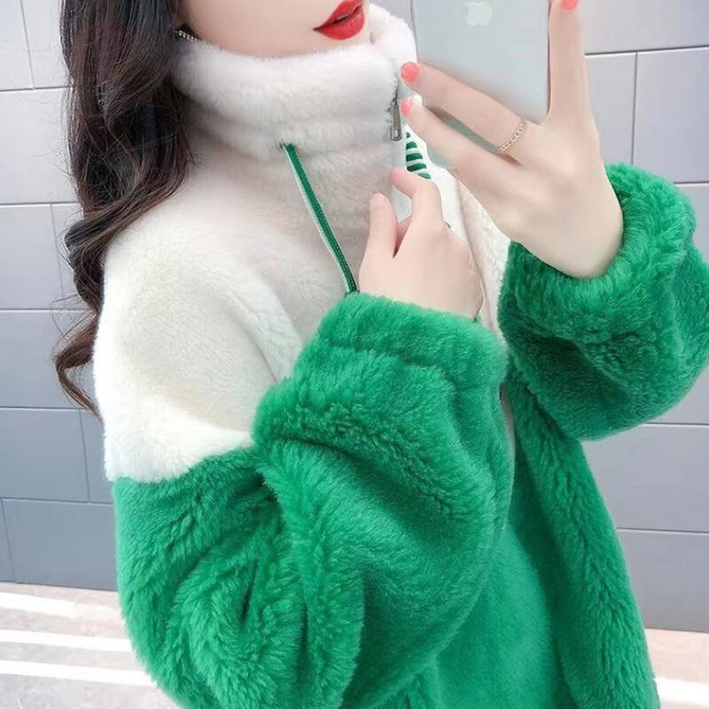 Thick Lamb Fur Jacket for Women, Imitation Rabbit Hair, Splicing Coat, Female Outwear, Shearling, Autumn and Winter