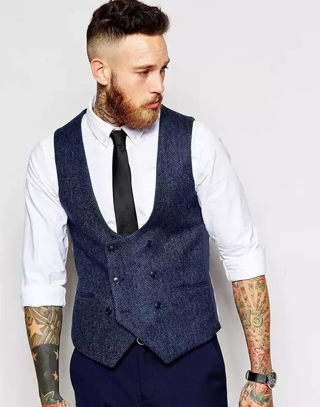 Chaleco de Tweed de doble botonadura para hombre, chaleco cálido y elegante, ajustado, Formal, personalizado, disfraz, 2024