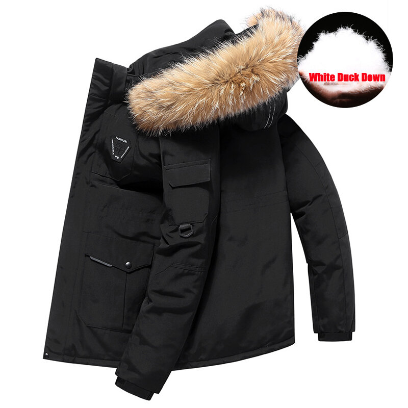 Winter Down Jacket Parkas Men and Women's Warm White Duck Down Puffer Jackets Fashion Big Fur Collar Thick Snow Windbreaker Coat