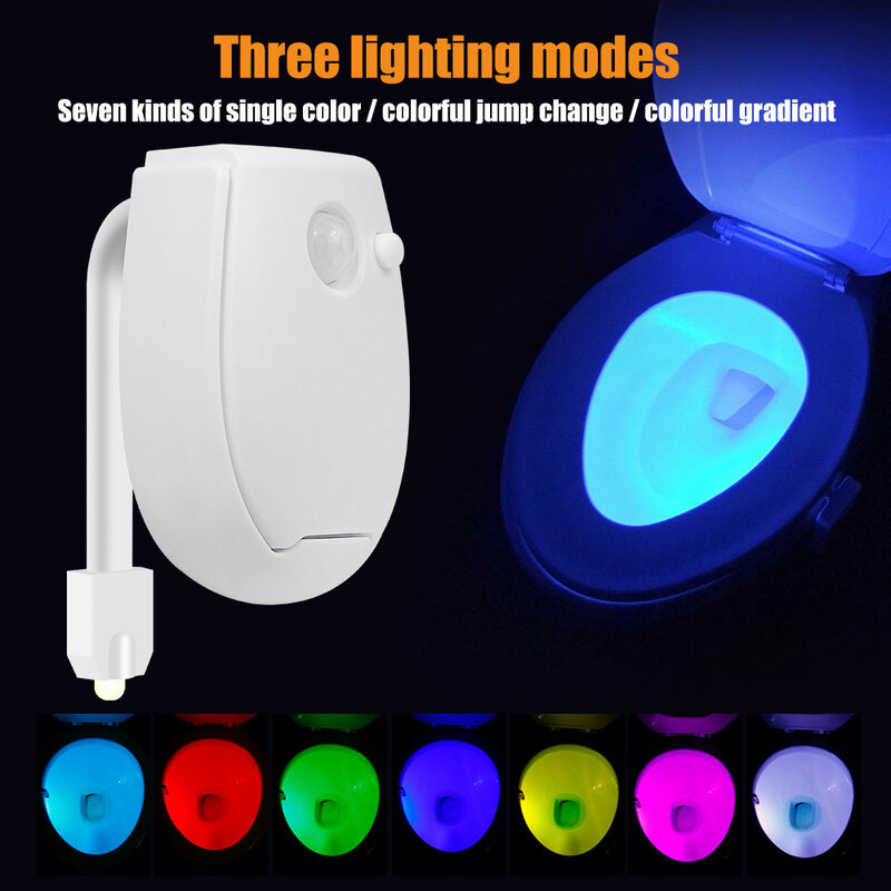 Luz nocturna con Sensor de movimiento PIR inteligente, lámpara de inodoro creativa que cambia de 7 colores, tres modos de iluminación, luz nocturna para Baño