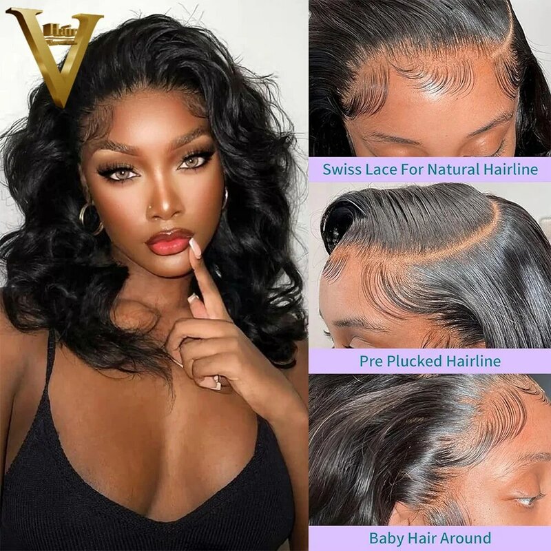 Peluca de cabello humano virgen brasileño para mujeres negras, pelo negro Natural, ondulado, 13x4, encaje frontal, sin pegamento, predesplumado
