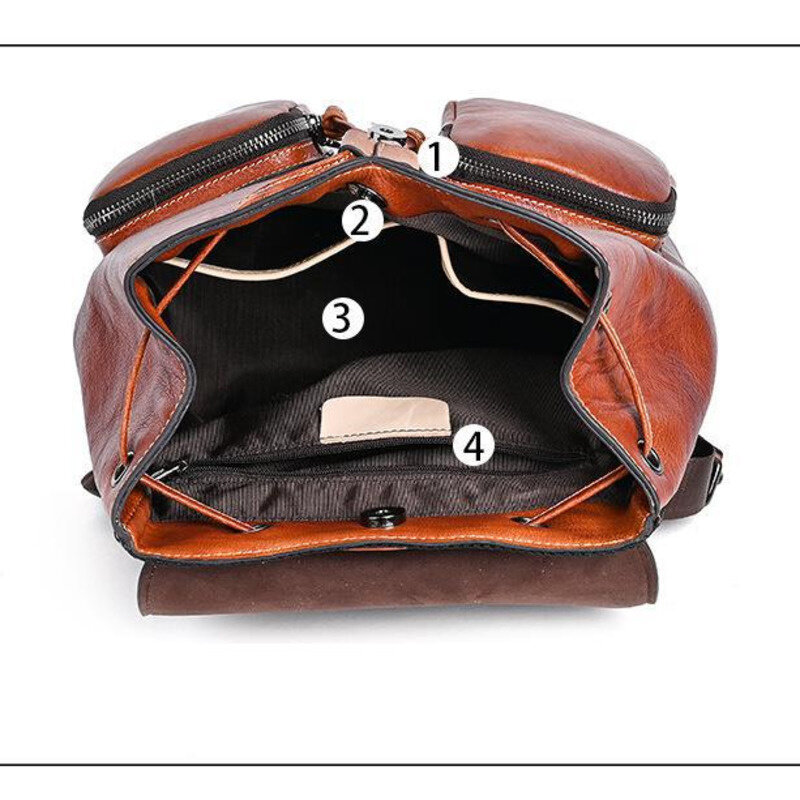 Mochilas de couro genuíno vintage para mulheres, sacos de luxo, mochila de viagem de couro feminino, novo, 2024