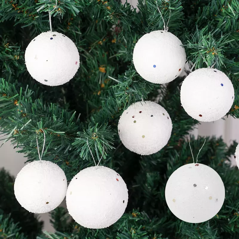 Bolas De Natal De Espuma Branca, Pingente De Suspensão, Xmas Tree Ball, Presente De Férias, Ano Novo, Festa De Casamento, Decoração De Casa, 24 Pcs, 6Pcs